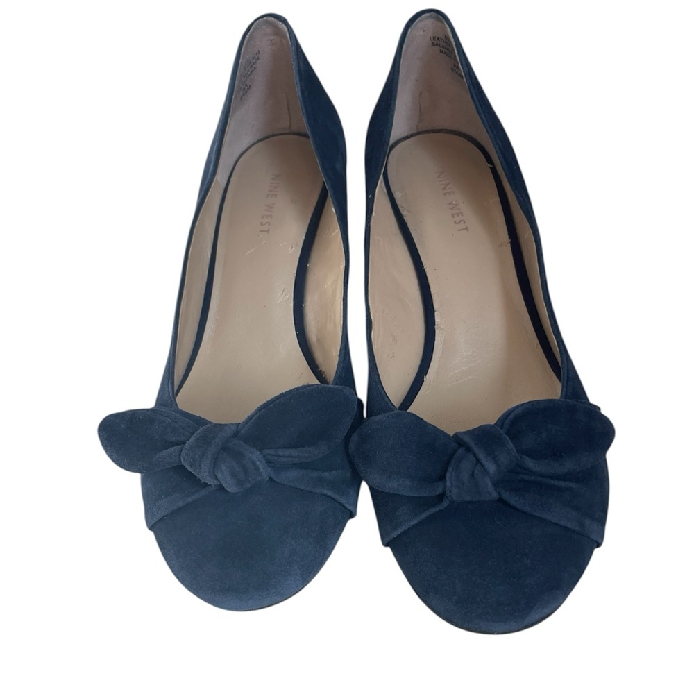 Nine West Dusty Blue Bow Tie Wedges - Size 8.5M